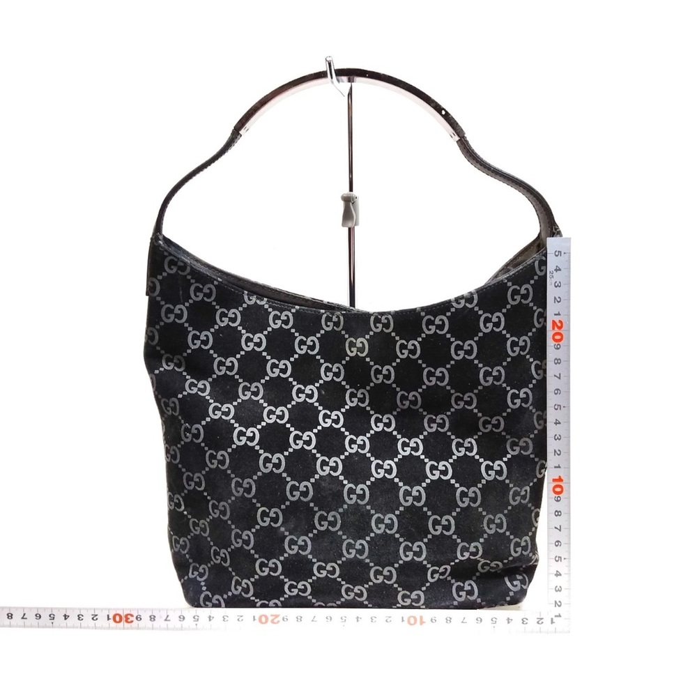 EUC Gucci Tom Ford Era Black Suede GG Monogram Shoulder Bag w/Metal on Strap - Picture 2 of 9
